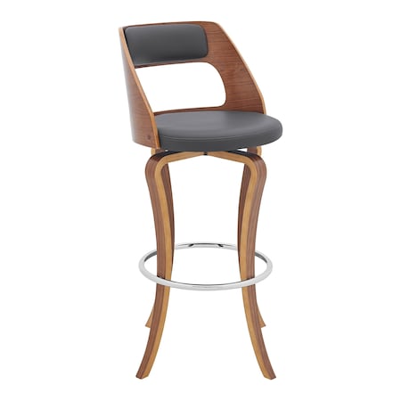 Armen Living Grady 29" Swivel Gray Faux Leather and Walnut Wood Bar Stool LCGRBAWAGR30